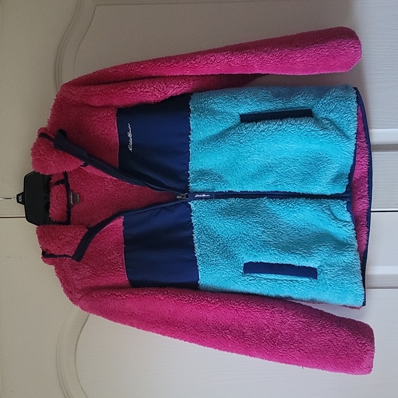Eddie Bauer Other - Eddie Bauer Super soft hooded full zip sweatshirt. Large 14/16 pink, navy & aqua